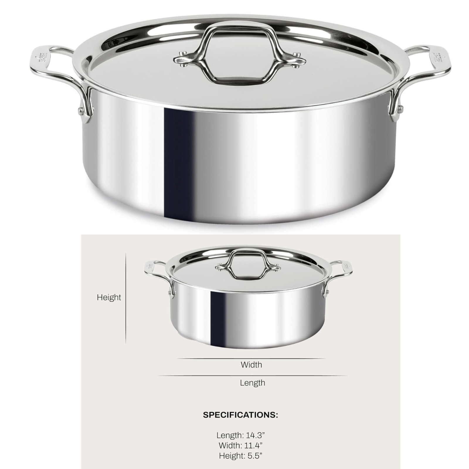 All-Clad D3 Stock Pot 6QT 8QT 12QT Tri-Ply Stainless Steel Induction USA