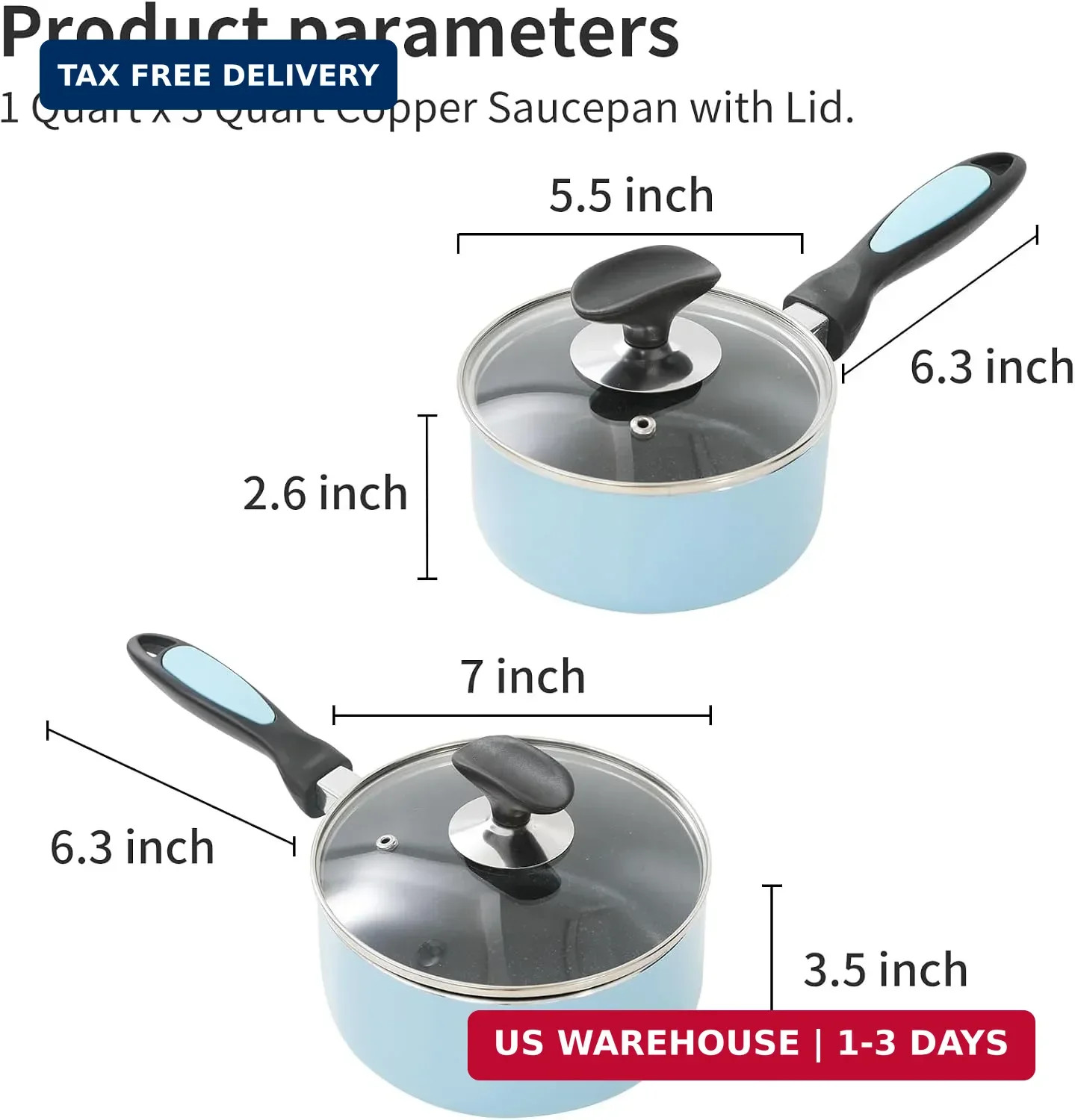 Saucepan Set Nonstick 1qt 2qt with Glass Lids Kitchen
