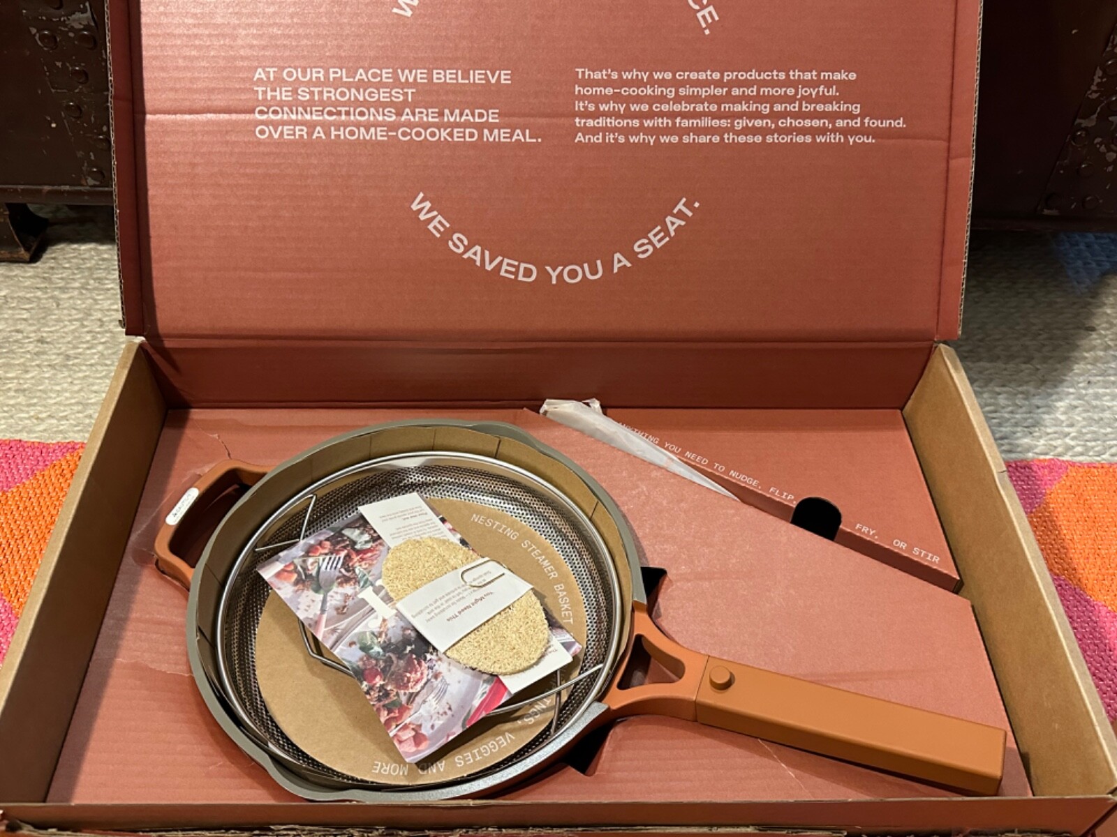 Our Place Always Pan 2.6 Qt 10.5” w/ Wooden Spoon + Steamer Basket -2.0 Brick