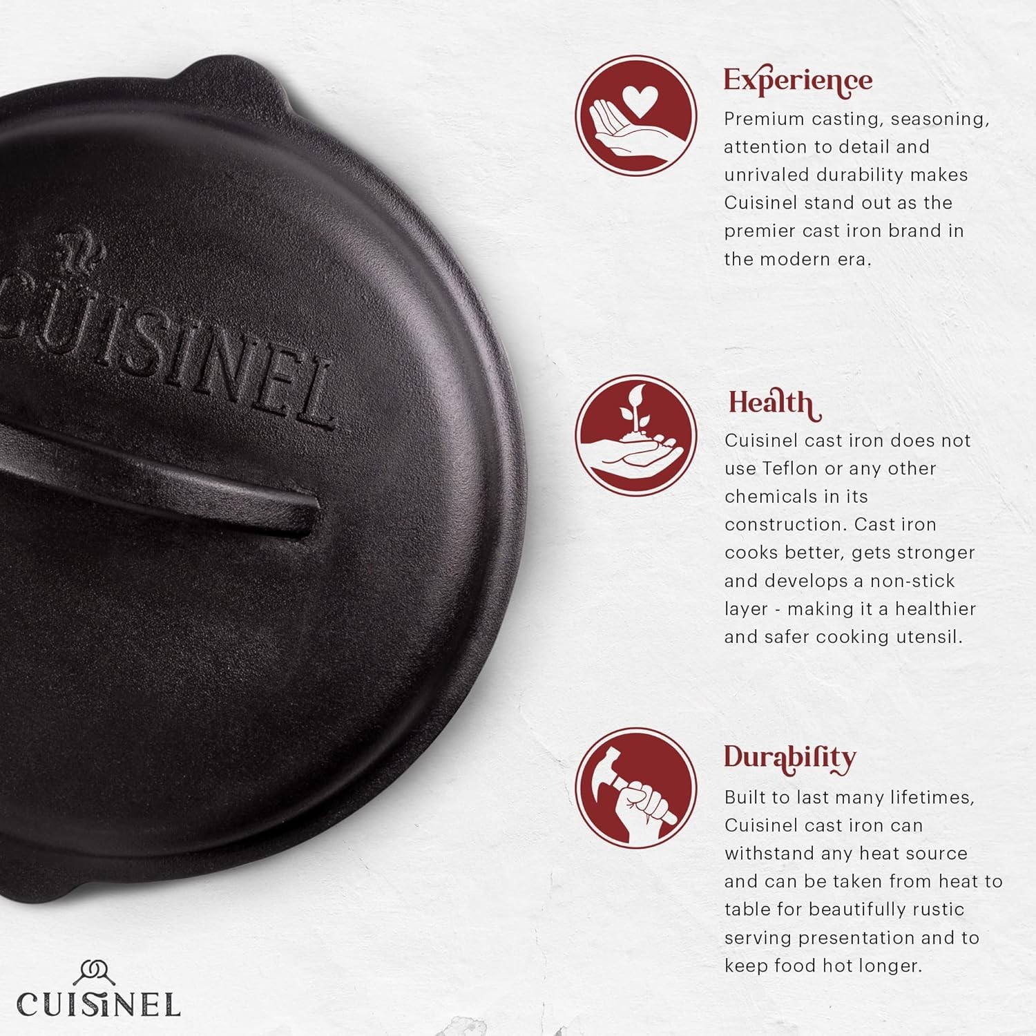 Cuisinel Cast Iron Lid – Fits 8″-Inch / 20.32cm Lodge Skillet