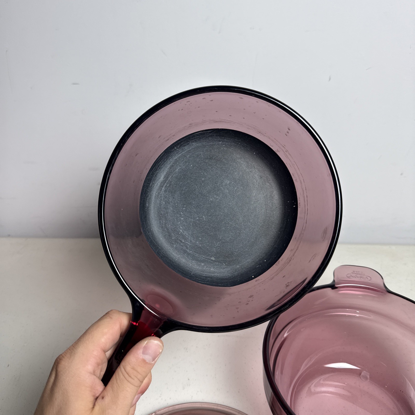 Vintage Pyrex Visions Cranberry Corning Corelle 1.5L Double Boiler w Insert Lid