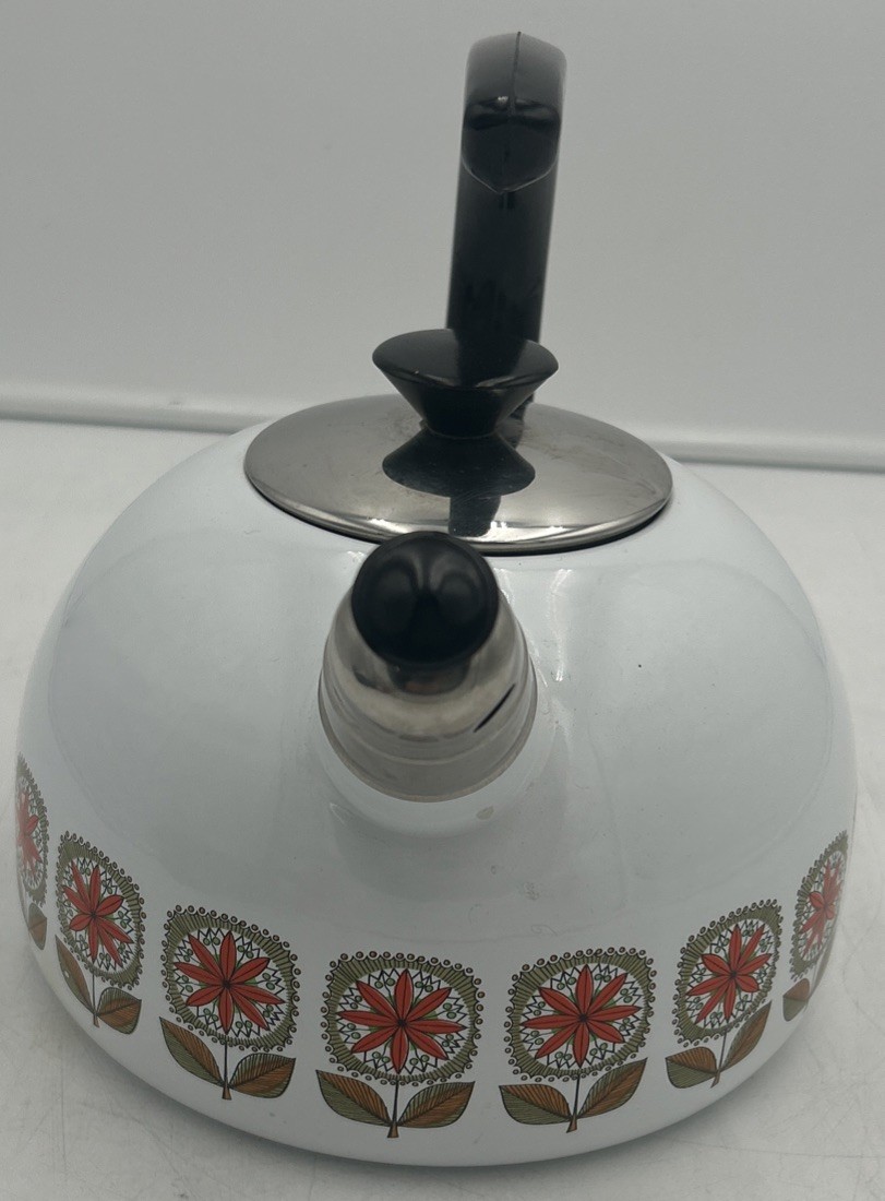 VINTAGE Enamelware 7 Piece Pots, Skillet & Kettle Set – Red Floral – MINT CONDT.