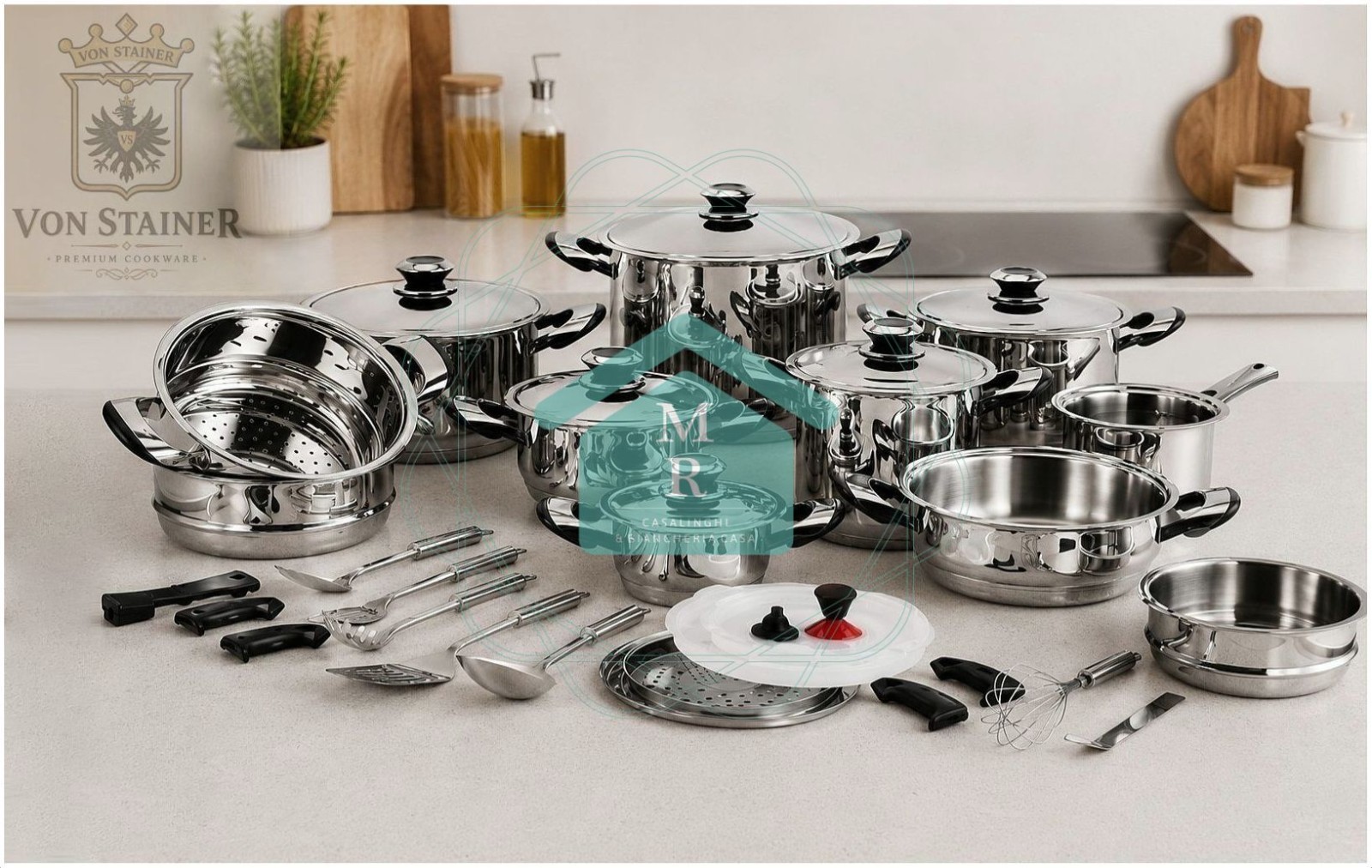 36pc Pot Battery Von Stainer 18/10 Induction Stainless Steel Line