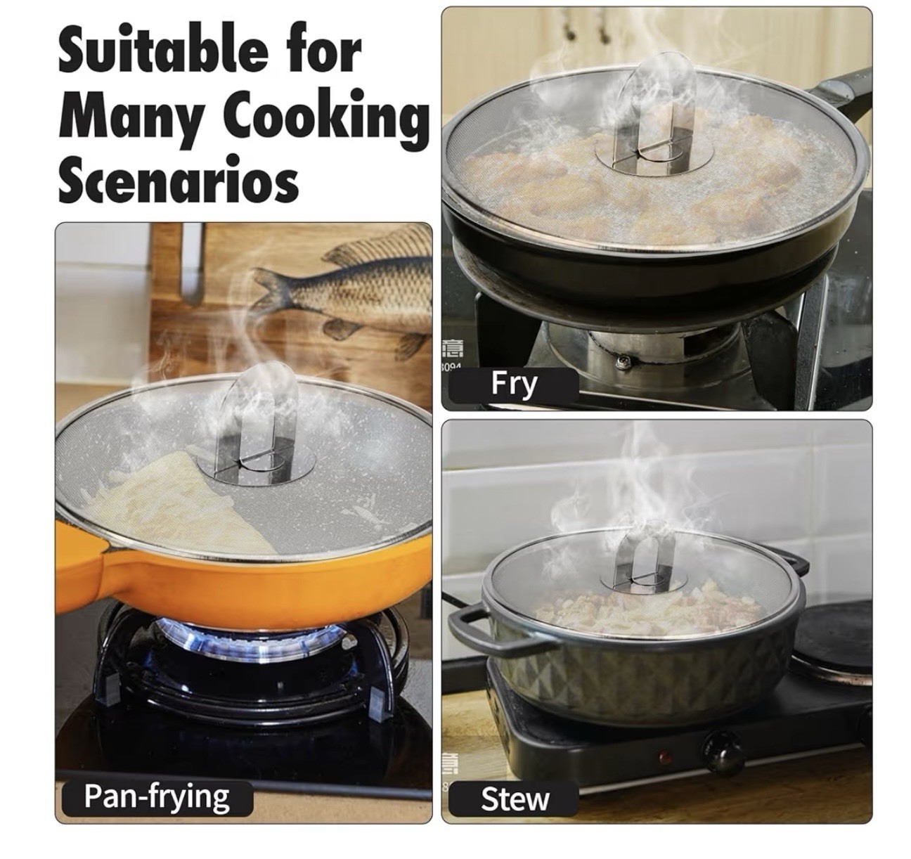 4PCS Splatter Screen for Frying Pan, Stainless Steel Grease Splatter Guard