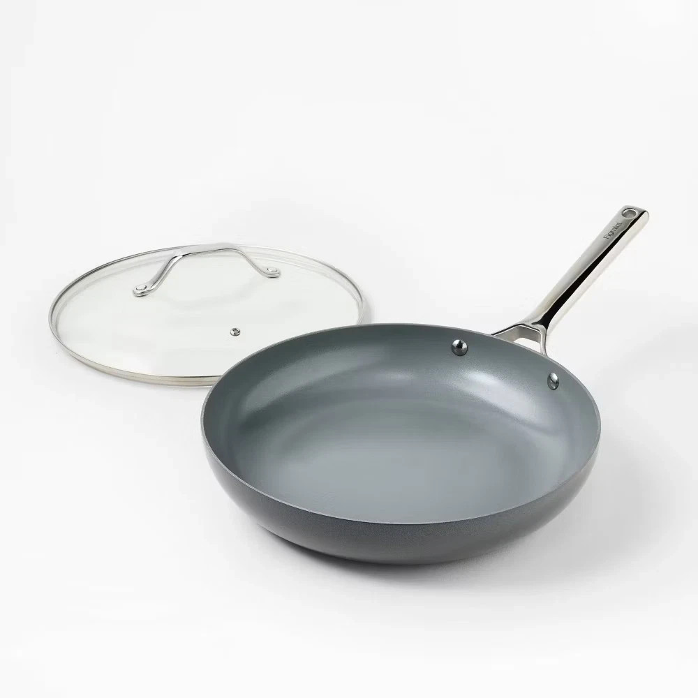 12″ Nonstick Ceramic Coated Aluminum Frypan with Cover Dark Gray – Figmint