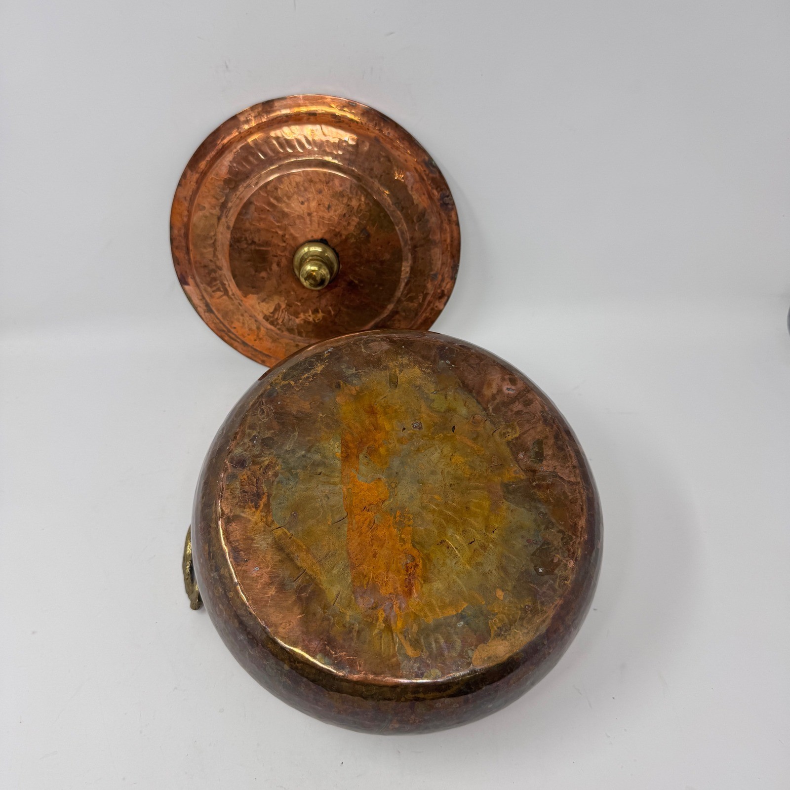 Hand Hammered Copper Pot Lid Tin Lined Brass Handles European Cookware 20cm