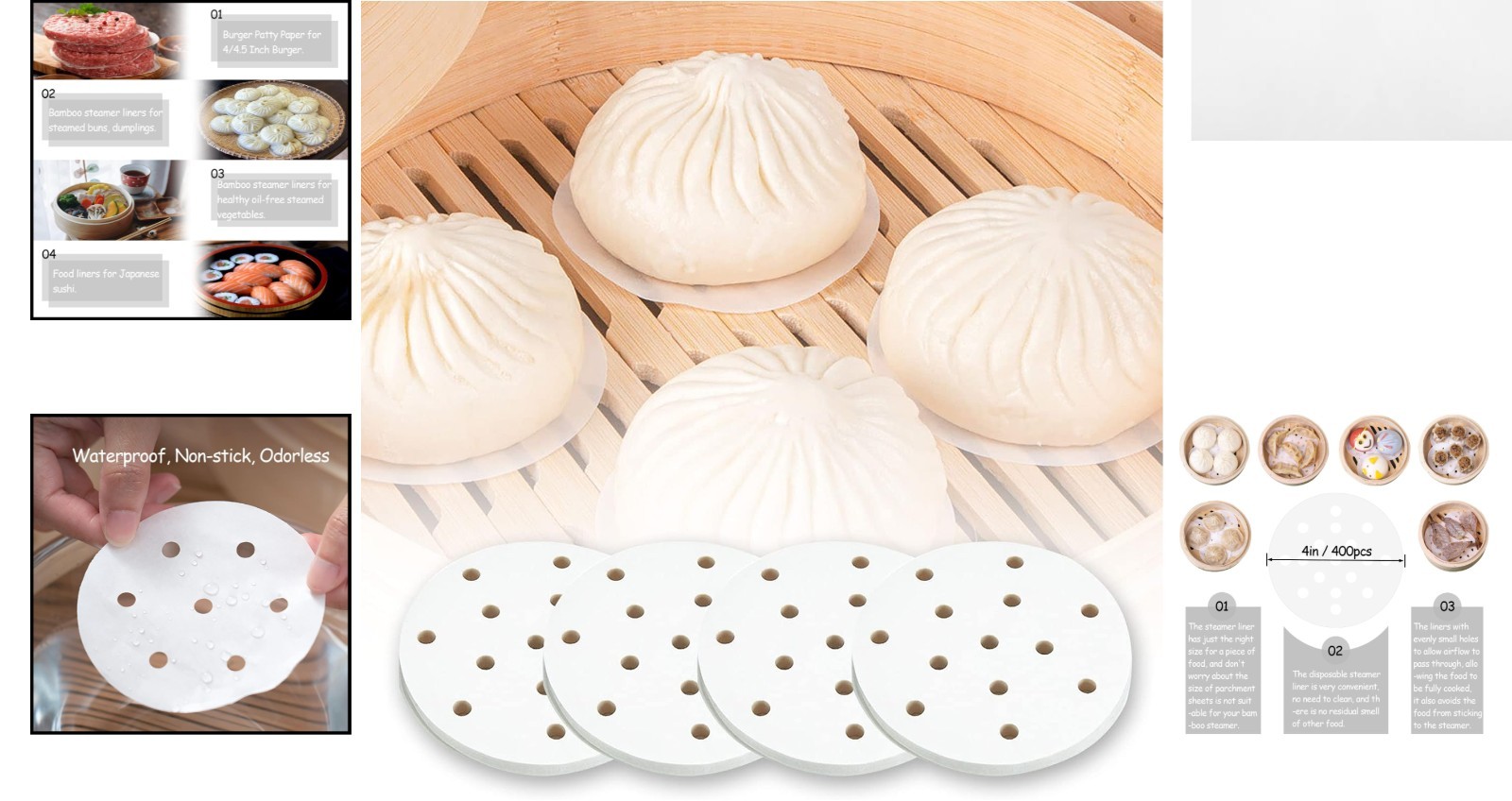 400 Pcs Non-Stick Bamboo Steamer Liners – 4 Inch Sheets for Perfect Cooking