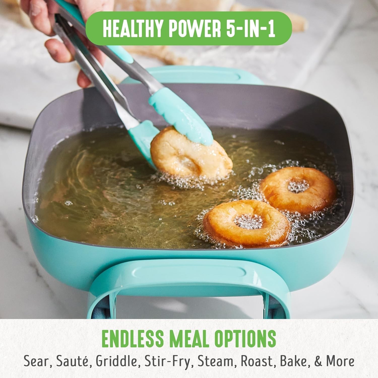 12″ 5QT Square Electric Skillet Ceramic Nonstick Lid Adjustable Temp Turquoise