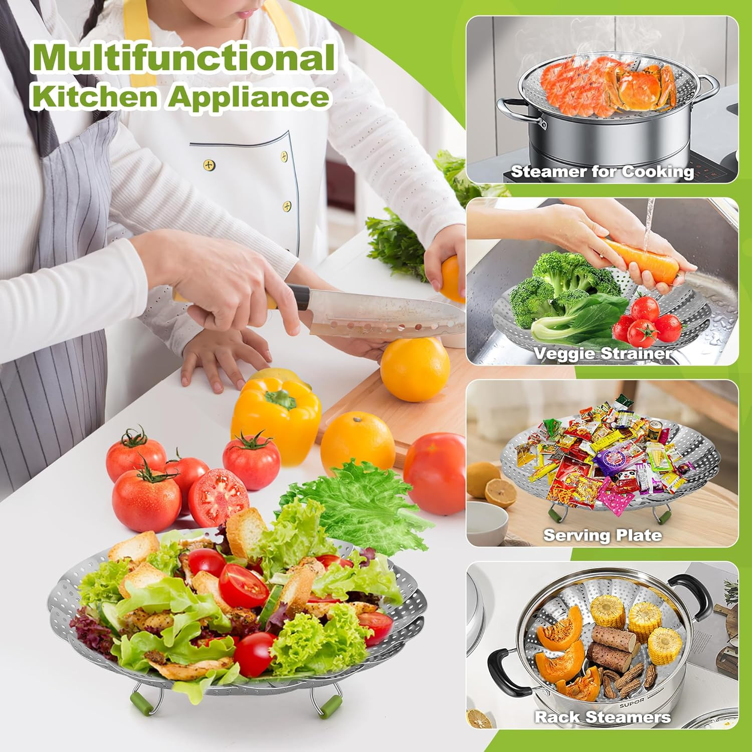 Pavsrmy Steamer Basket, 3Rd Generation Stainless Steel Vegetable Steamer with Ex