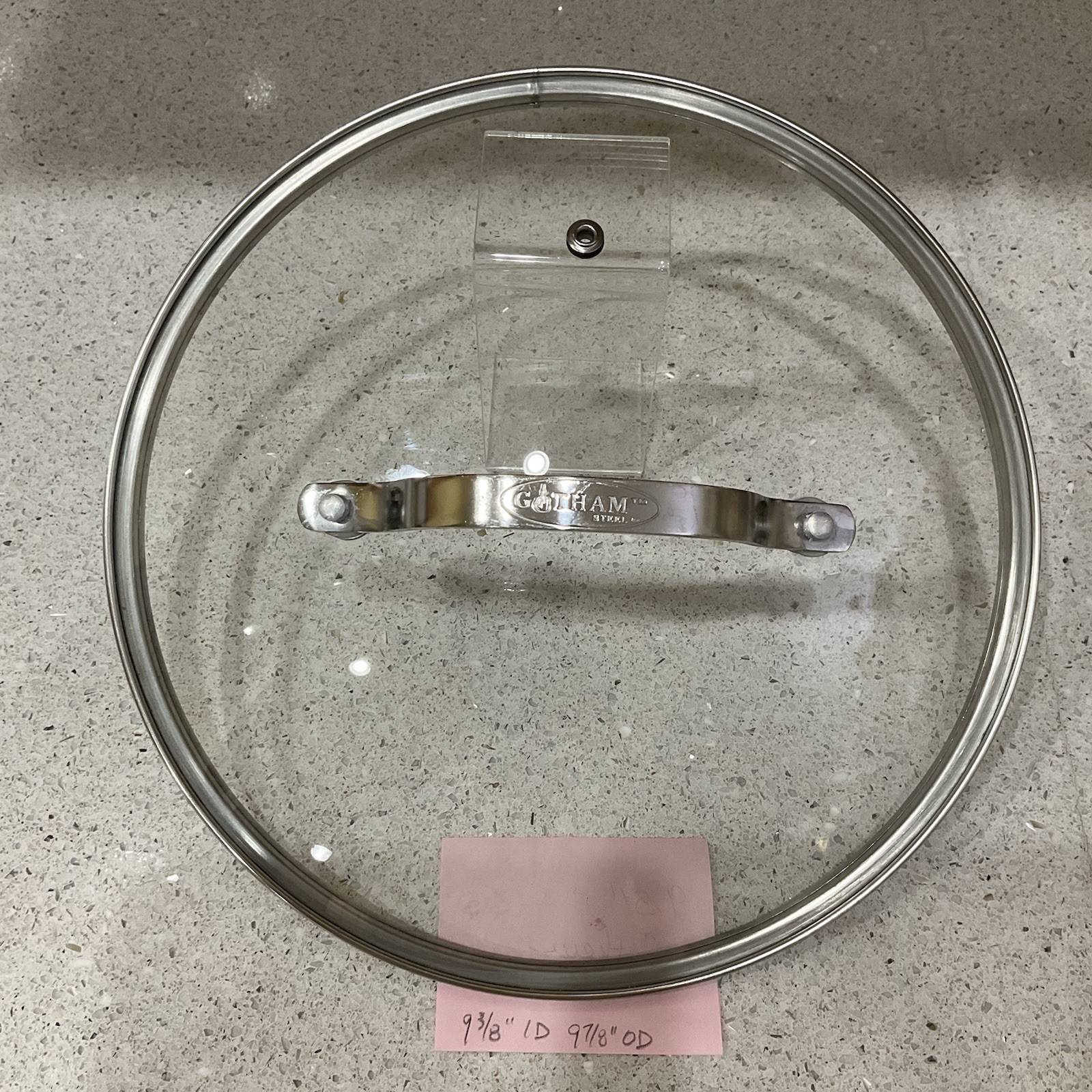 Gotham Cookware Round Lid Glass Stainless Steel Rim & Handle 9 3/8” ID 9 7/8” OD