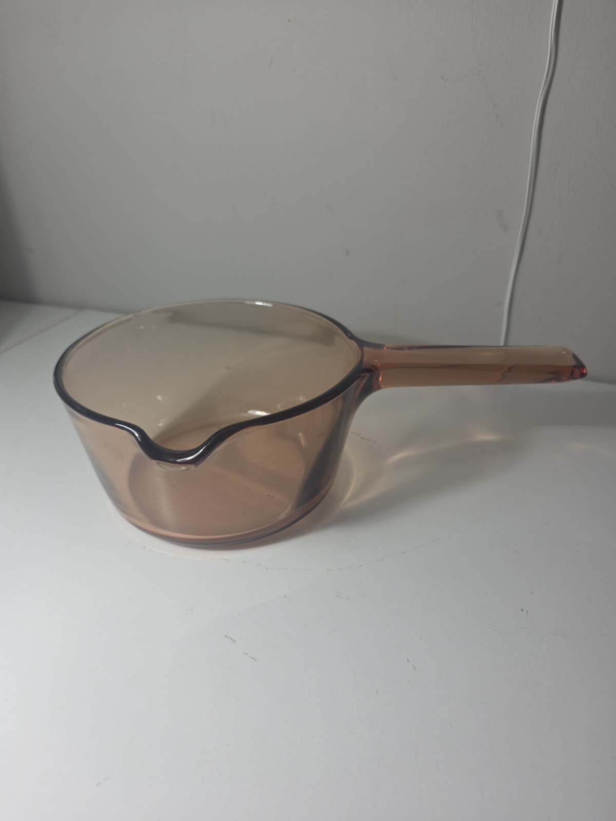 Vintage Pyrex Corning Vision Ware Amber 1L Glass saucepan w/ Spout no lid used
