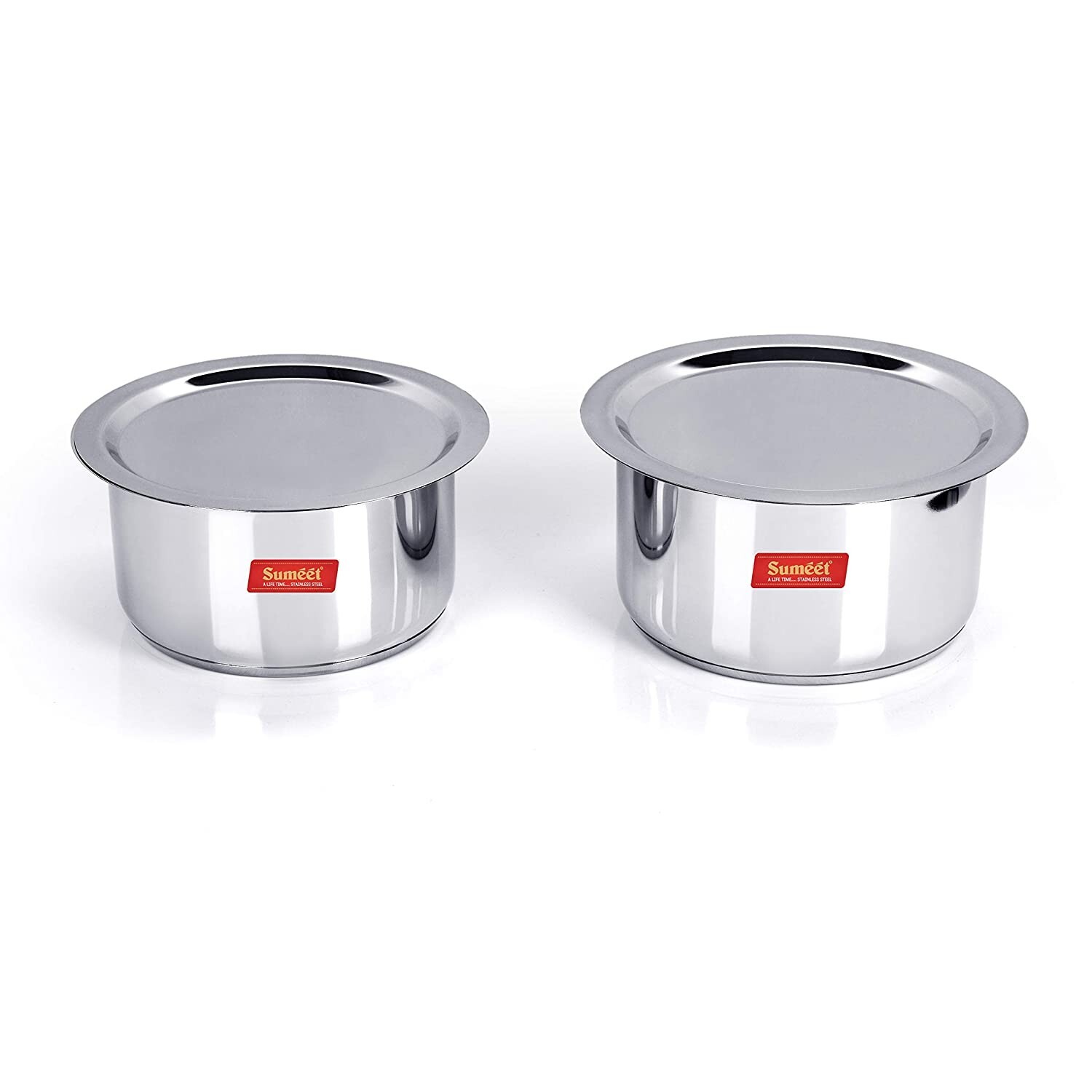 Stainless Steel Mirror Finish Cookware Tope With Lid Capacity 5, 6 Ltr Set of 2
