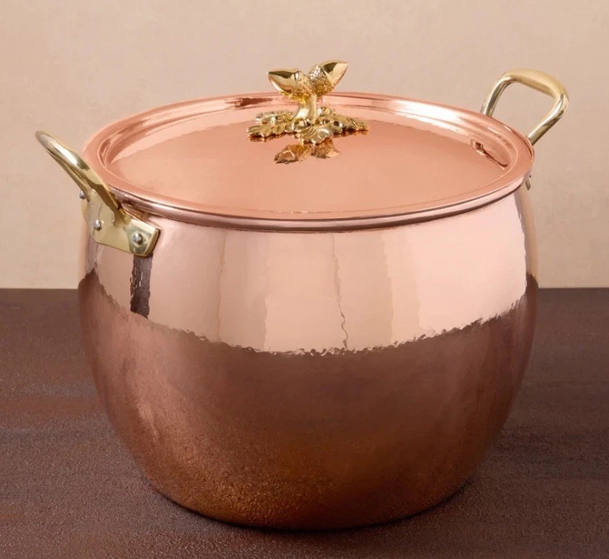 NEW Ruffoni Historia Hammered Copper 14 QT / 28 cm Stockpot Tin Acorn Knob Lid