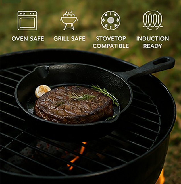 HAWOK Cast Iron Skillet Pre-Seasoned Frying Pan Dual Pour Spout Camping