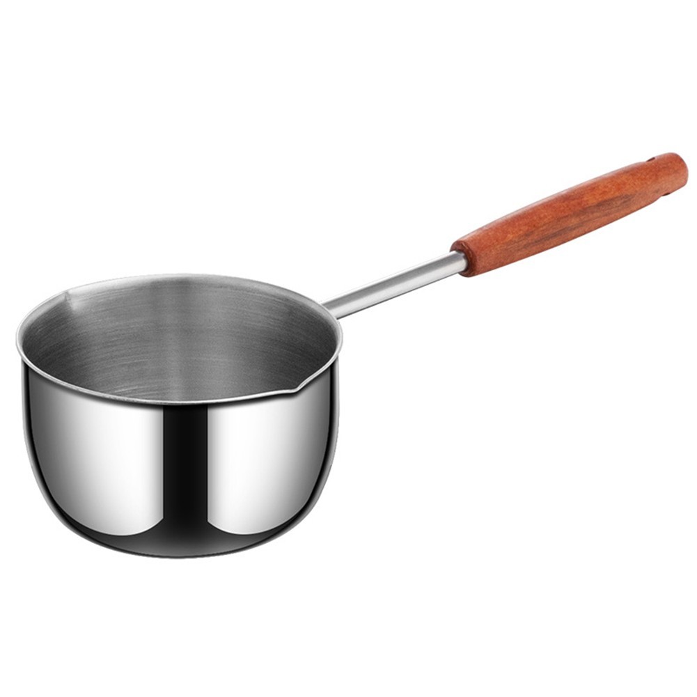 Compact 300ml Stainless Steel Frying Pan with Extended Wooden Handle Design