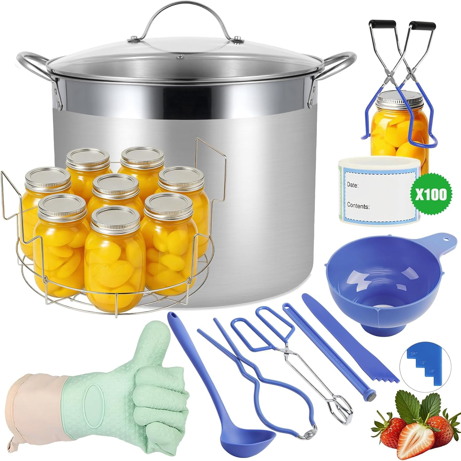 Stainless Steel Canning Pot with Rack and Lid, Large Water Bath Canner, Full Hom