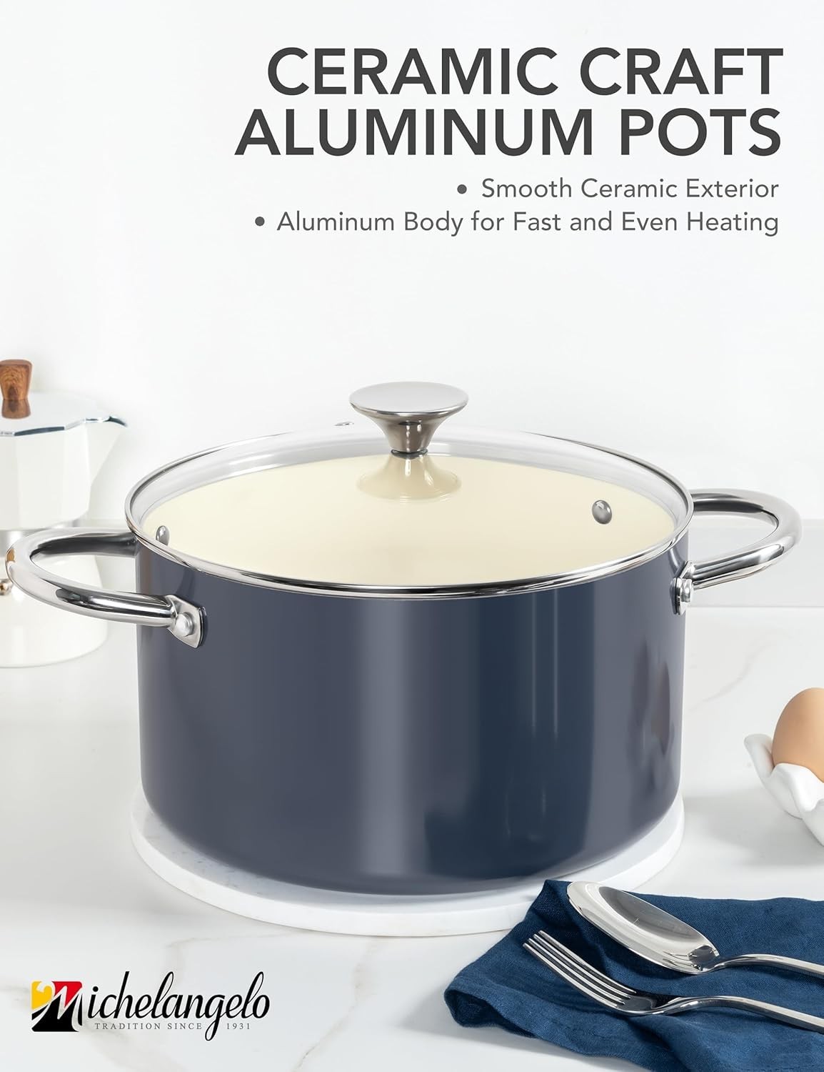 6 QT Ceramic Stock Pot with Lid, Nonstick Stockpot with Glass Lid, Induction …