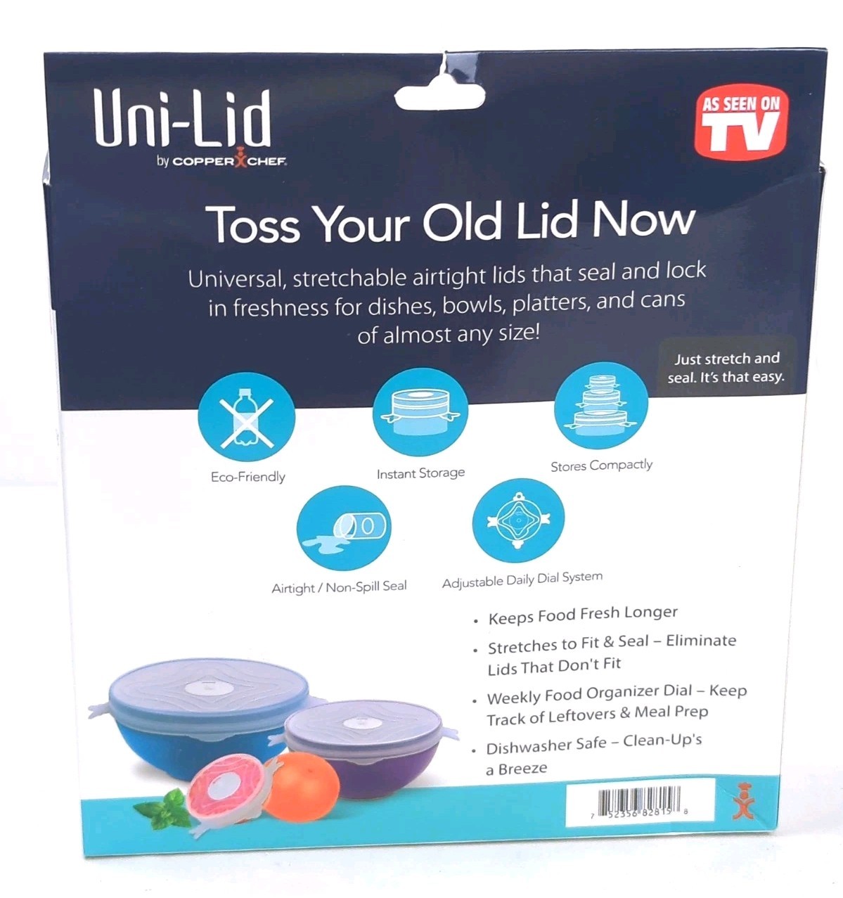 UNI-LID by Copper Chef, Round Stretchable Airtight Lids Set, 3 SIZES: 9″, 7″, 4″