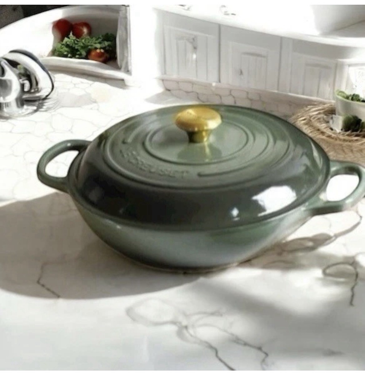 NEW Le Creuset 5 Qt Braiser Thyme Cast Iron France 304 Gold Knob Enameled Chef