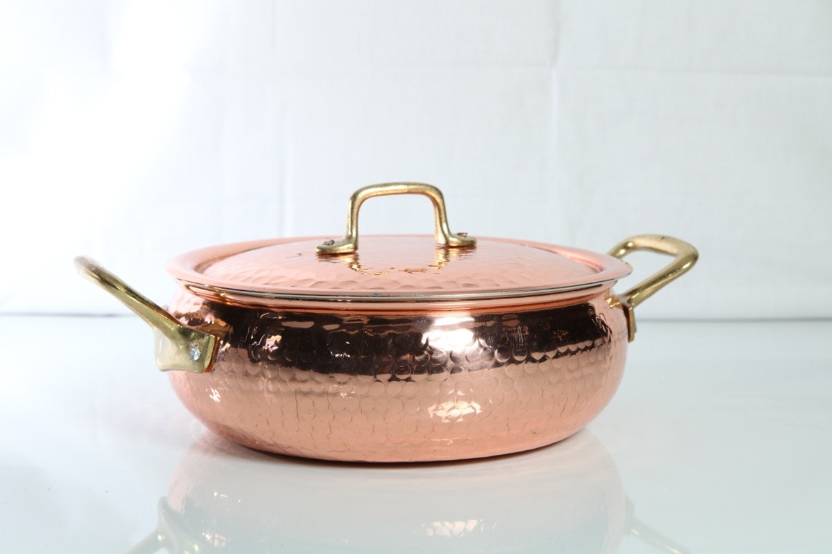 Domed Pan Pot 2 Handles Tinned Copper Handles Brass Professional 30