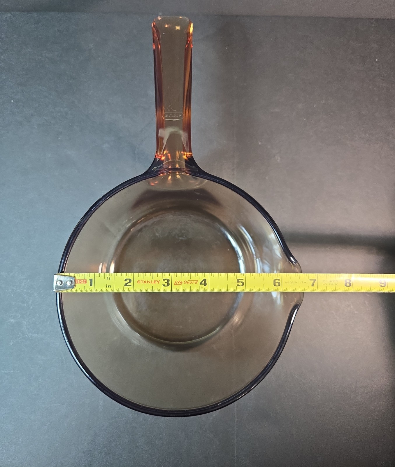 Vintage Vision Corning Ware USA 1L Amber Saucepan Pot w/Pour Spout & Pyrex Lid