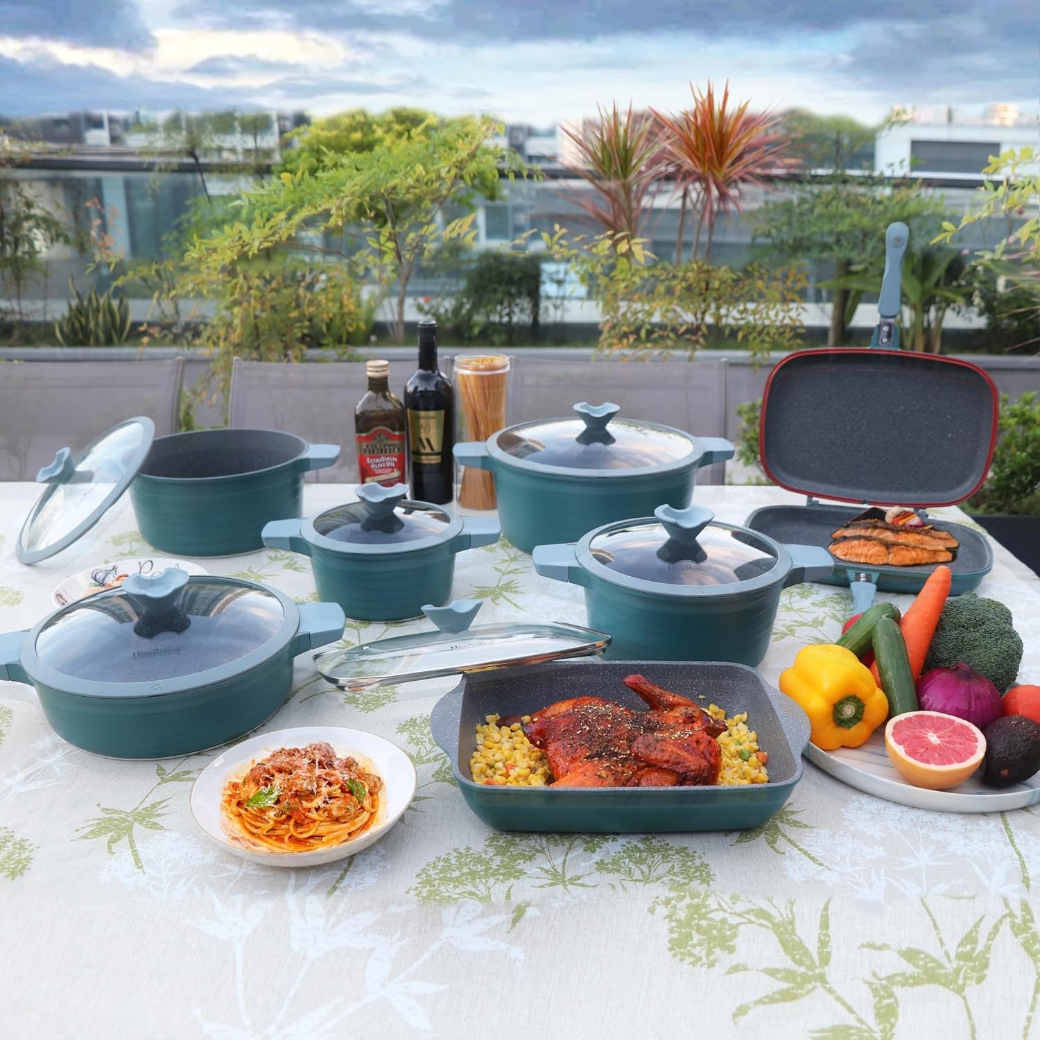 Lorren Home Trends 14 Piece Non Stick Die Cast Aluminum Induction Cookware Set