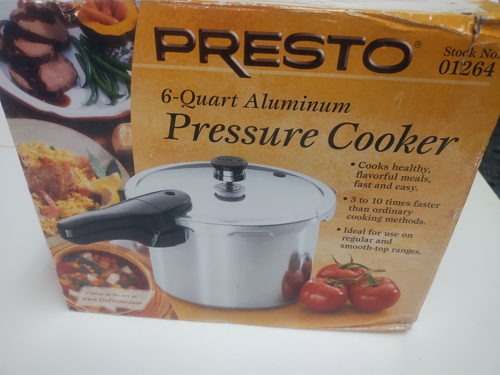 Presto 6 Quart Aluminum Pressure Cooker, Regulator,Cover Lock, Silver. 01264 NEW