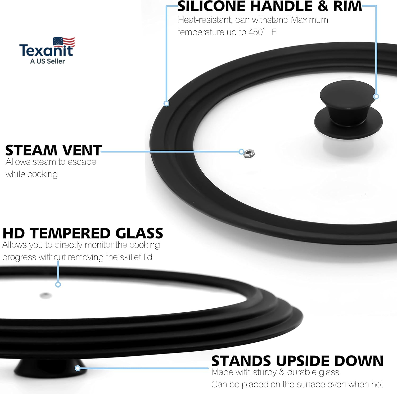 Silicone Universal Lid for Pots, Pans and Skillets – Tempered Glass Covered with