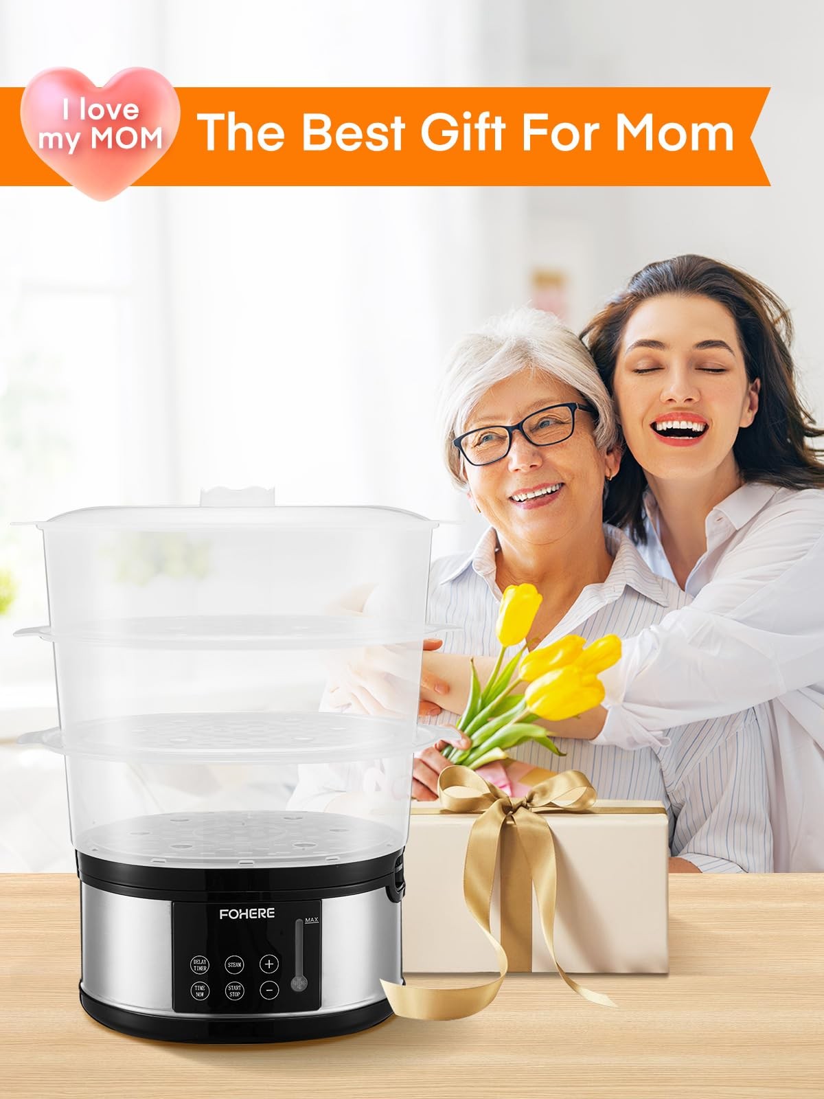 FOHERE Food Steamer for Cooking,13.7QT Vegetable Steamer with Stackable 3 Tiers