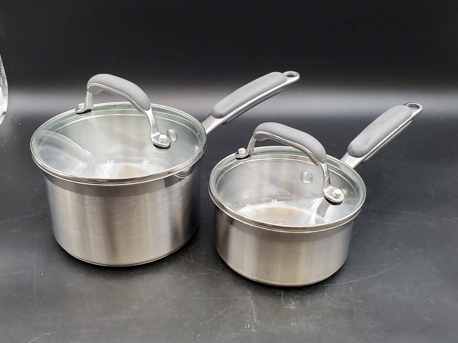 Kitchen Aid 1 & 2 QT Saucepans, 18/10 Stainless Steel, Impact Bonded, w/ Lids