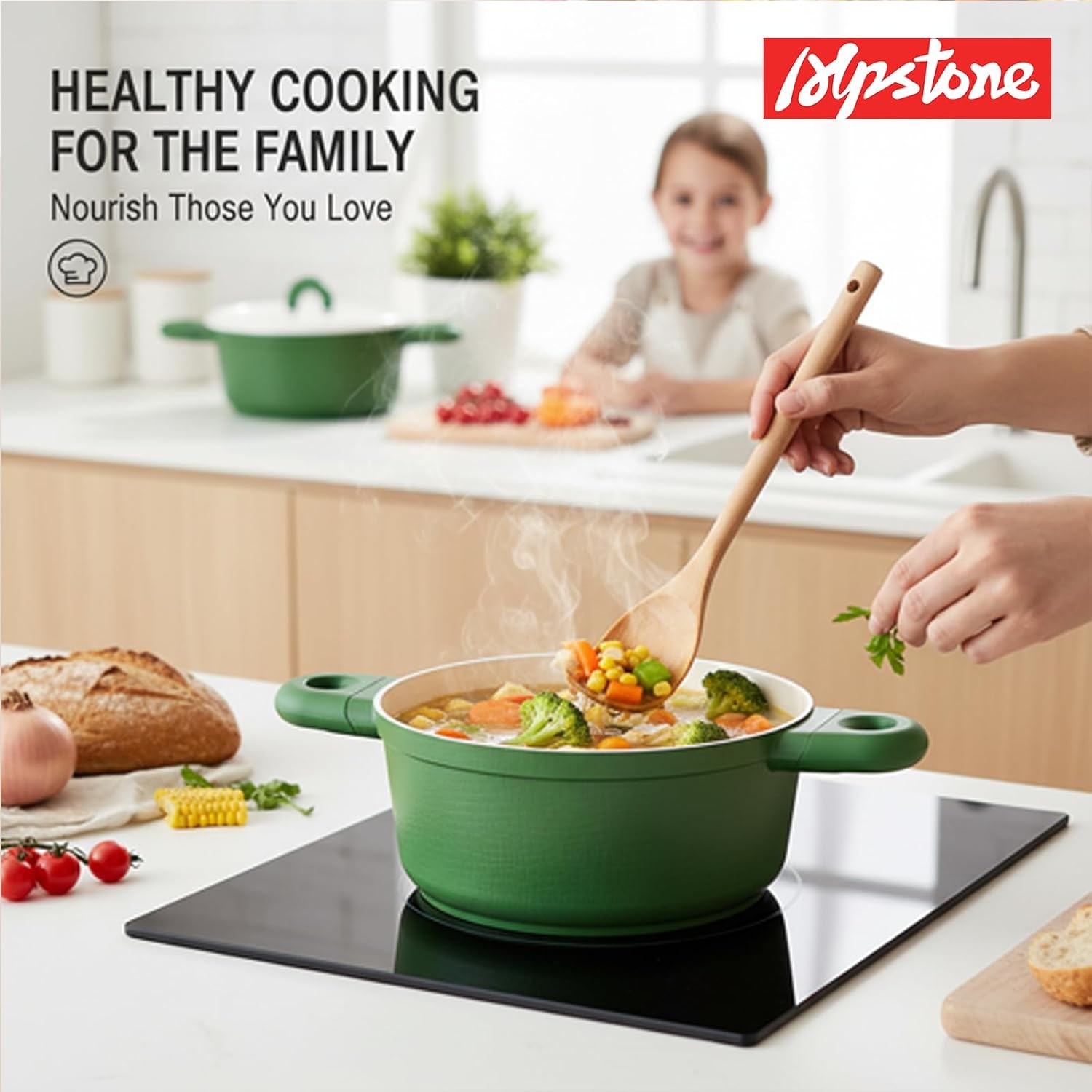 4QT Nonstick Stock Pot with Lid, Ceramic Casserole with Die-cast lid, Non-toxic