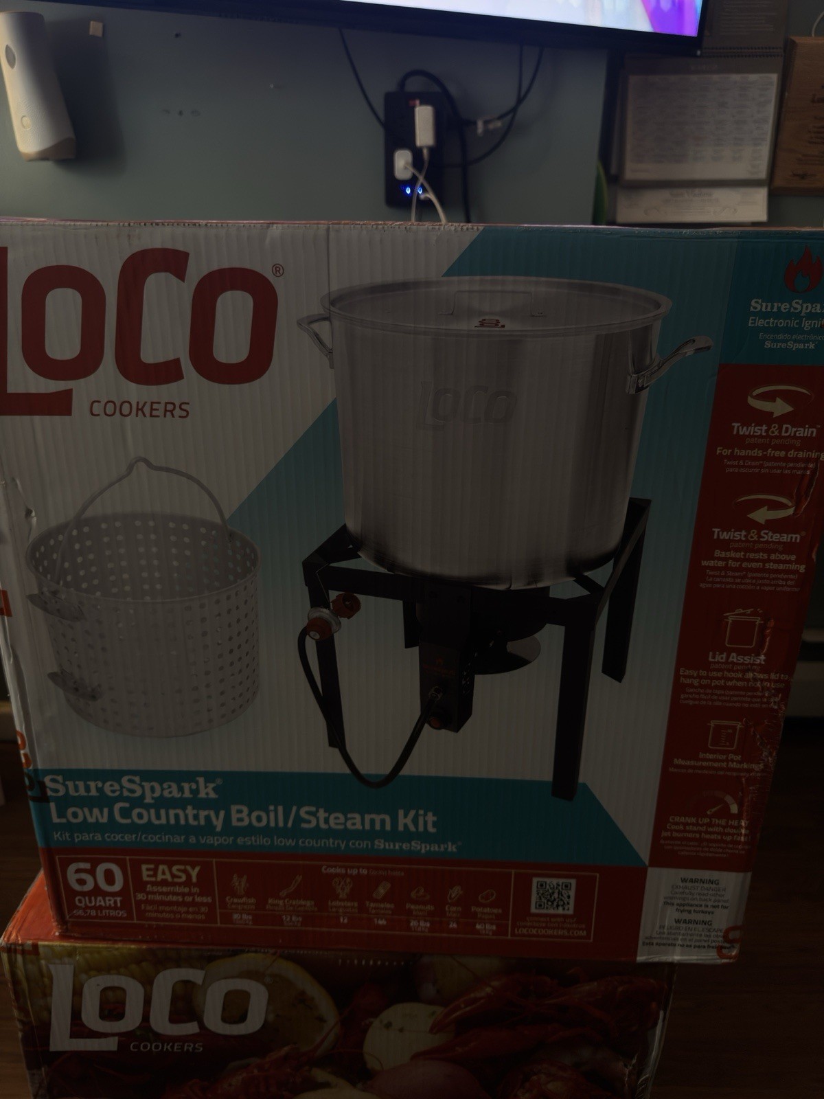 Seafood boil pot LoCo SureSpark Low Country Boil/Steam Kit Stainless Steel 60 Qt