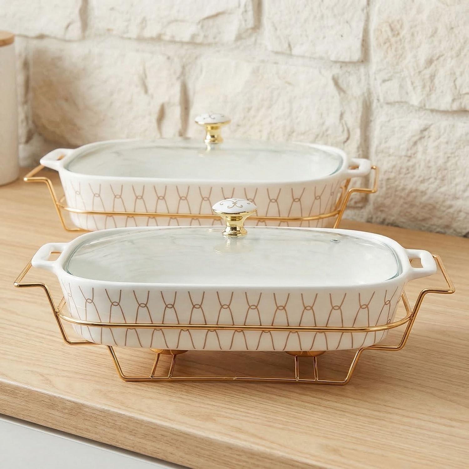 Jinsongdafa 13 X 9 Ceramic Casserole Dish Glass Lid And Rack 68 Ounce Serving