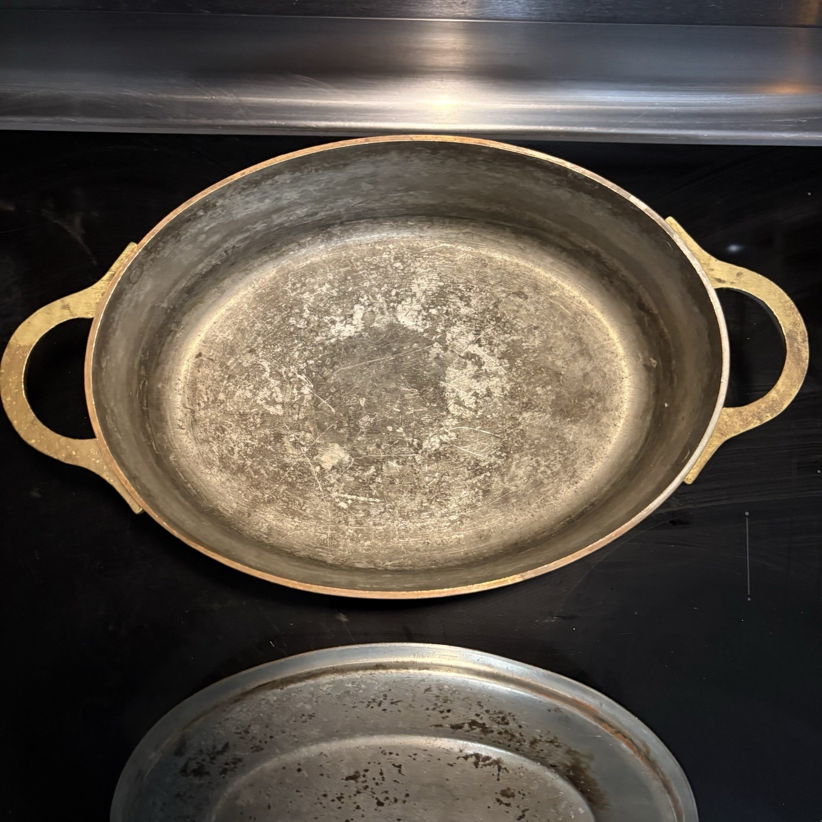 RARE 8lb Metaux Ouvres-Vesoul Copper Dutch Oven w Lid Heavy Cast Brass Handles