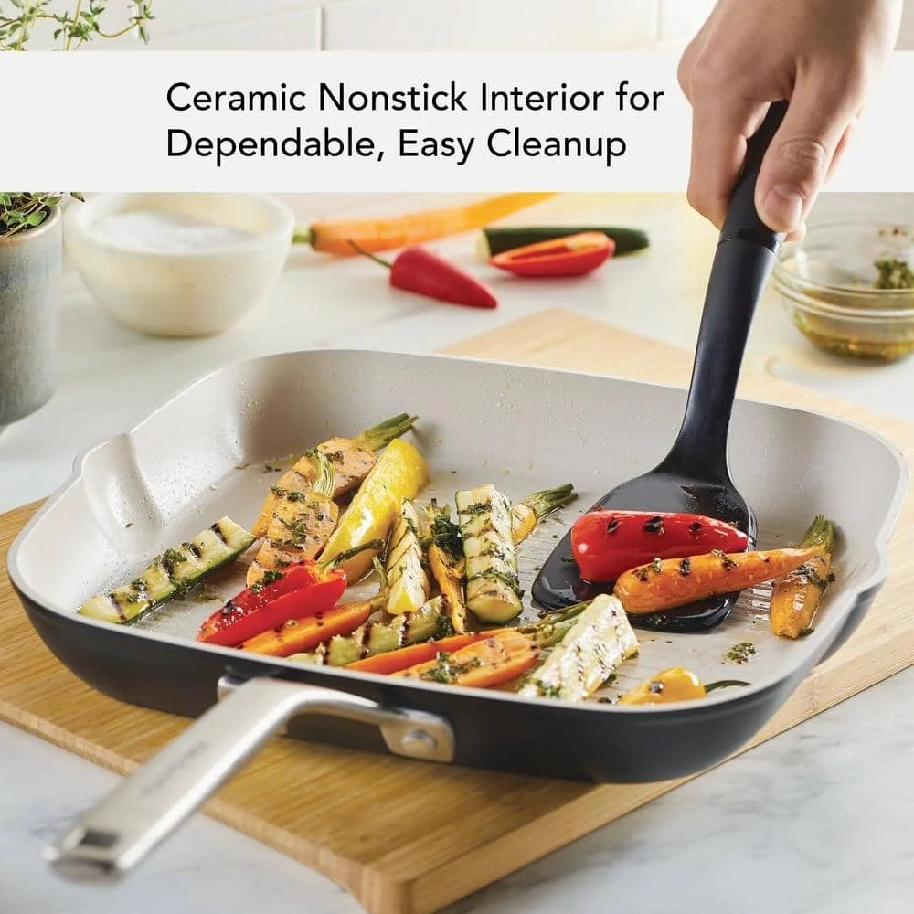 Hard Anodized 11.25 Inch Ceramic Nonstick Grill Pan, Oven Safe to 500°F