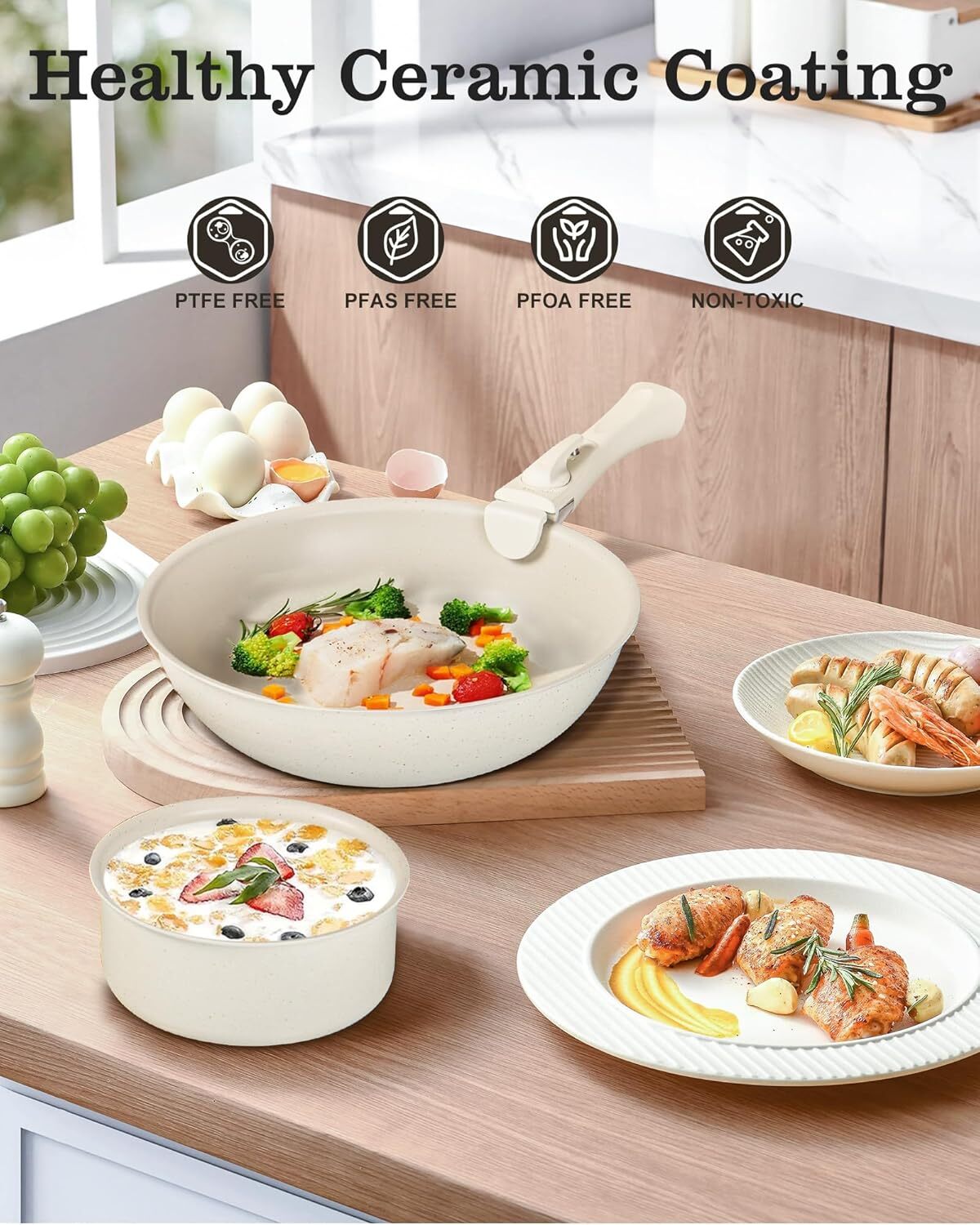 10pcs Sauce Pan Set, Nonstick 1.5Qt & 2.8 Qt Pots with Removable Handles, 11inch