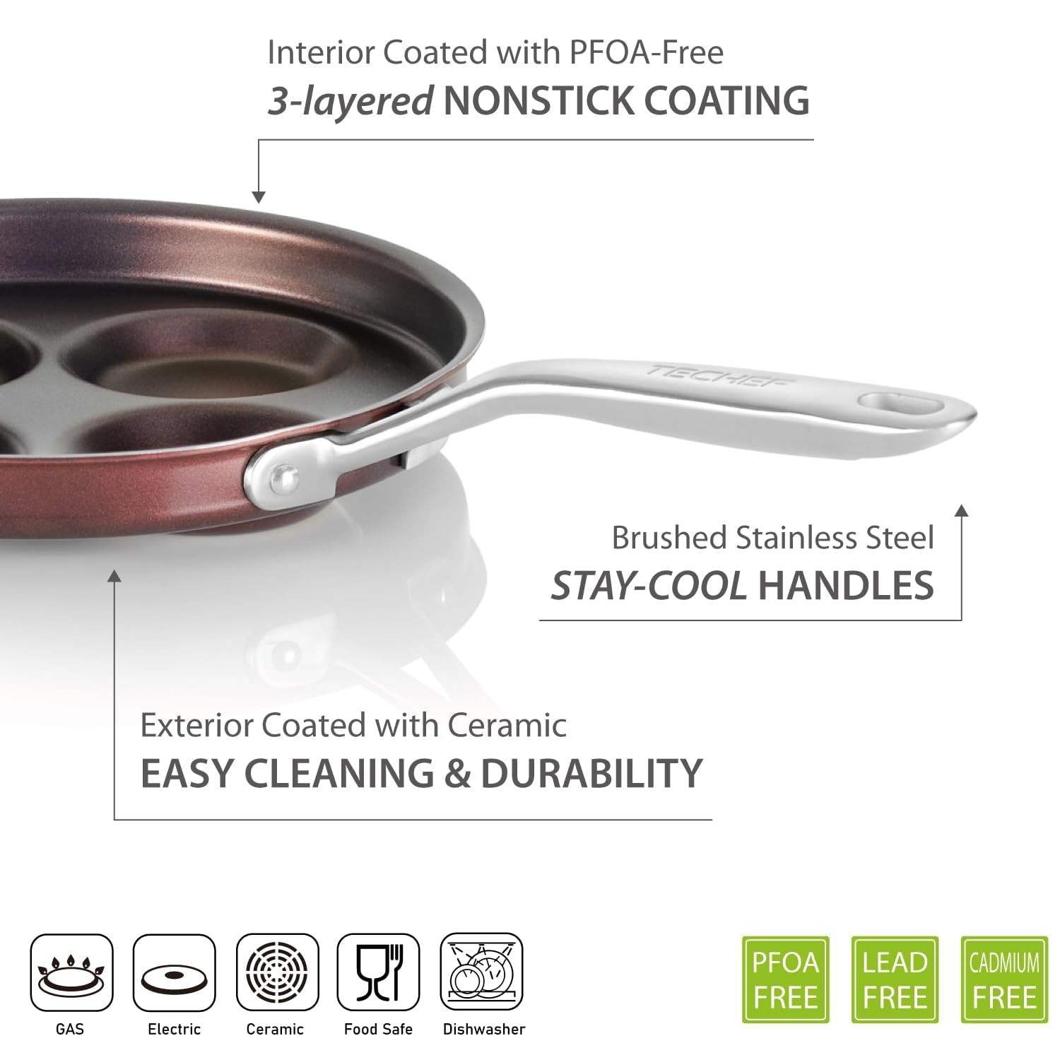 EGG FRYING PAN Aluminum Nonstick Breakfast Eggs Pancakes Purple 4-Egg TECHEF