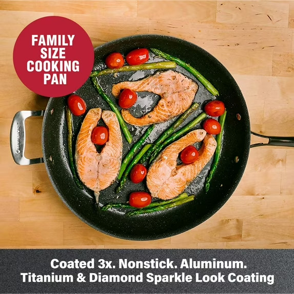 Granitestone 14” Nonstick Family Fry Pan with Helper Handle, Non Stick Skiller