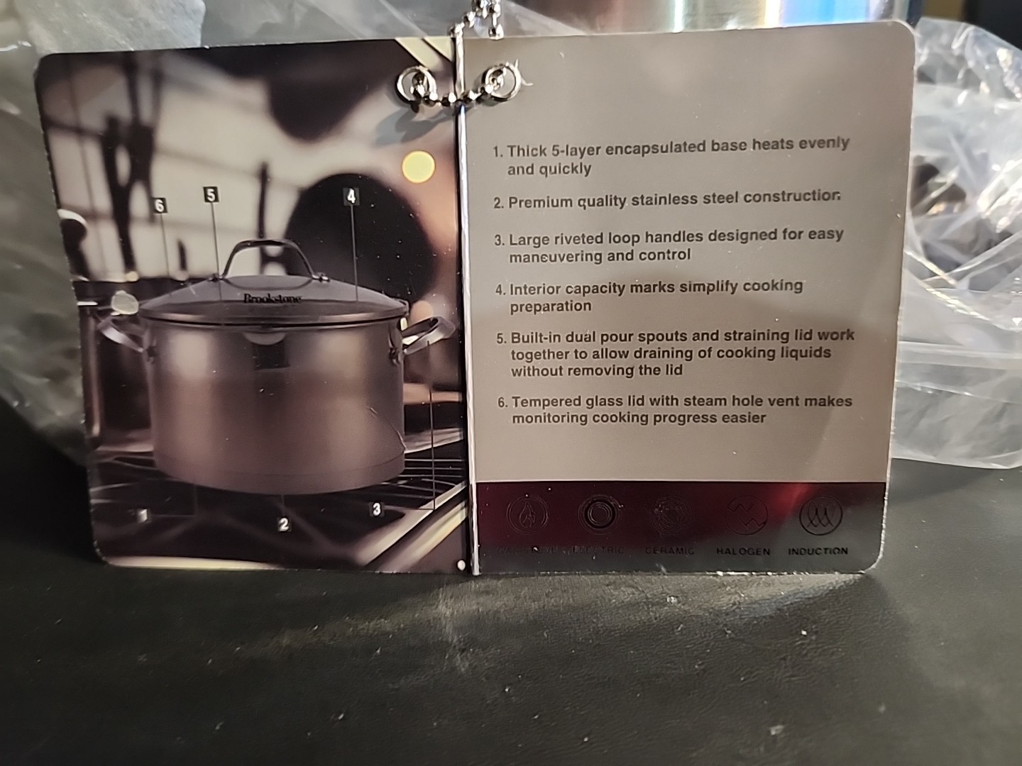 Brookstone 6 Quart Premium Stainless Steel Casserole Dish Pot Vented Lid NEW