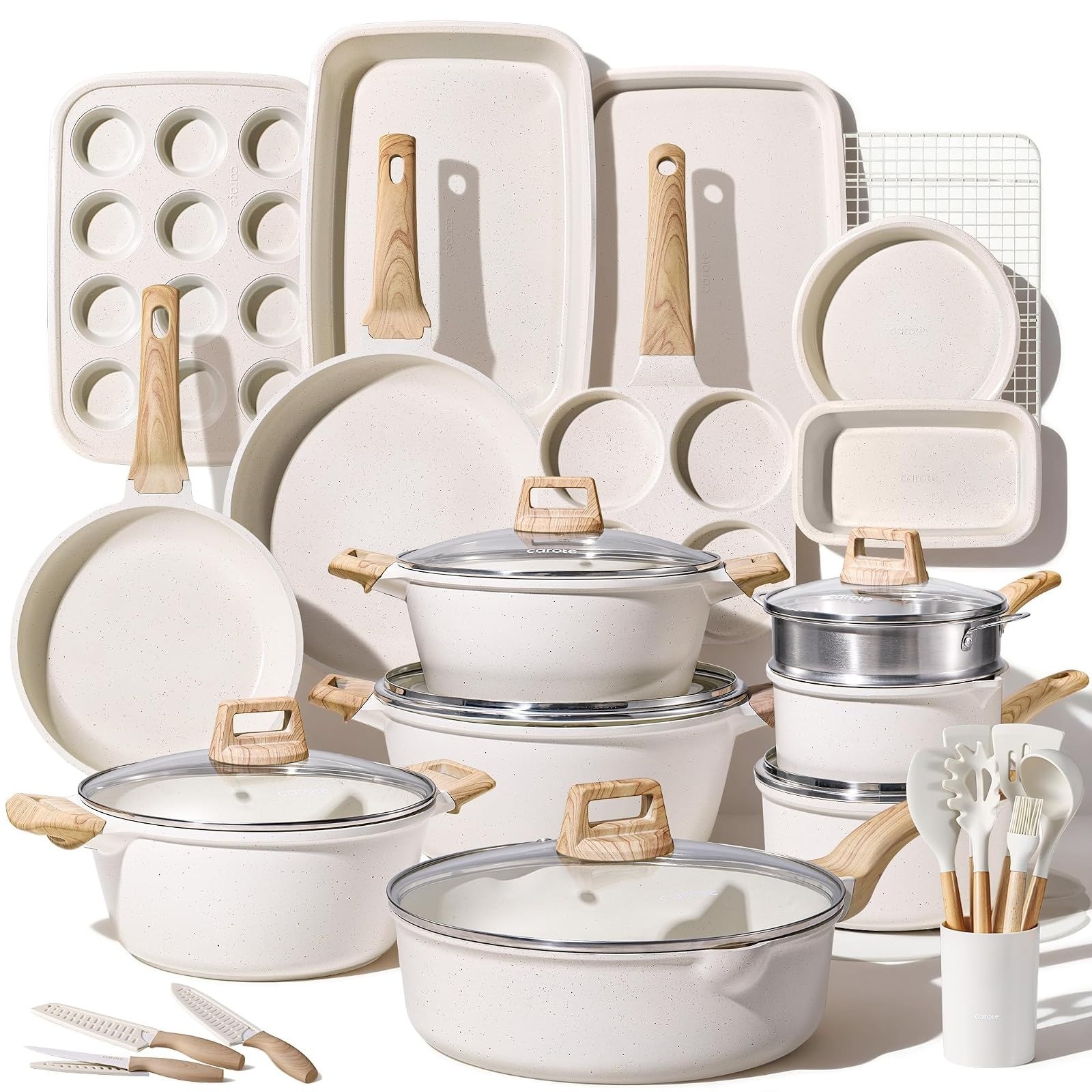 CAROTE 21pcs Nonstick Cookware Set, Induction Compatible, Easy Clean