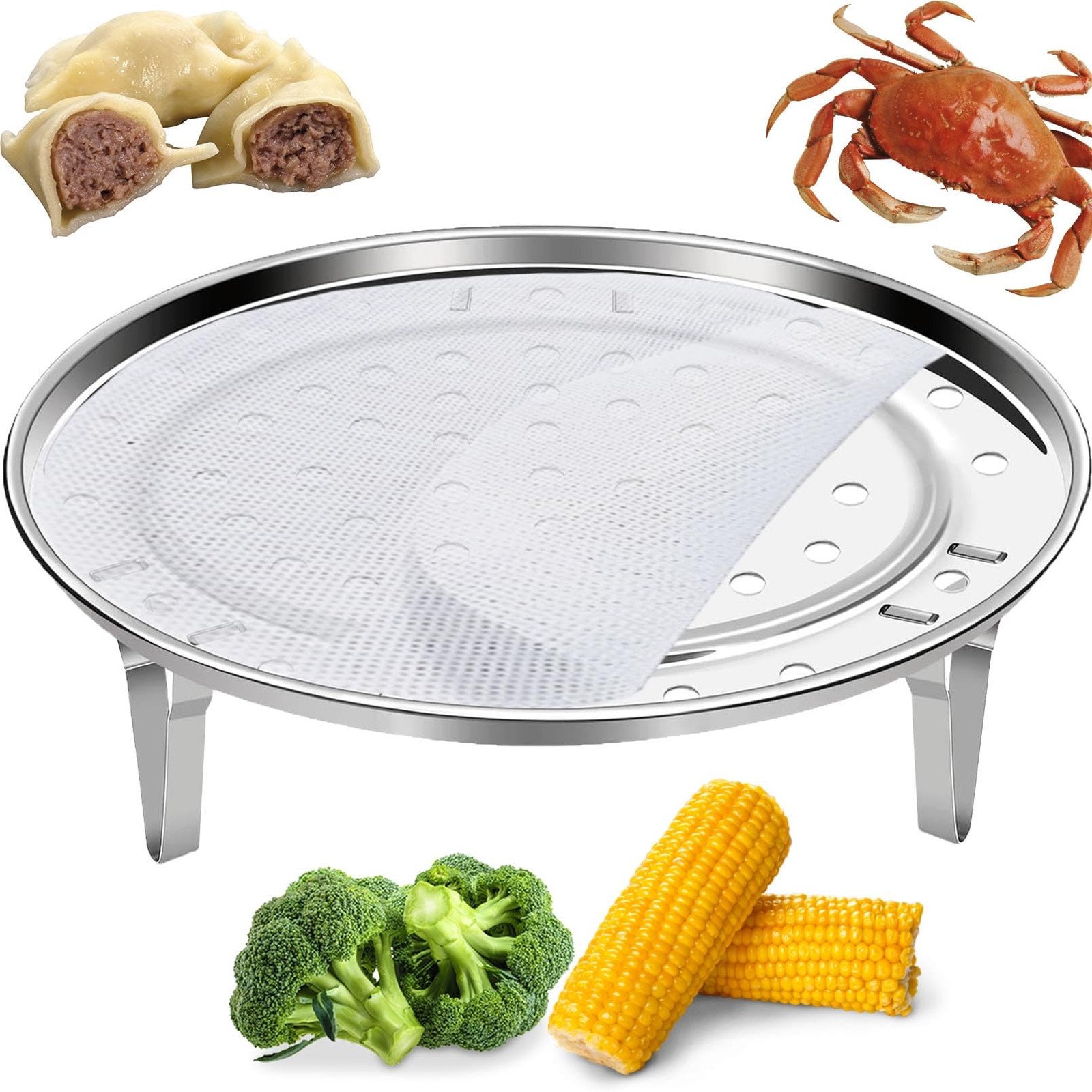 Round Steamer Rack 1pcs with Silicone Liners, Stainless Steel Food Steamer Baske