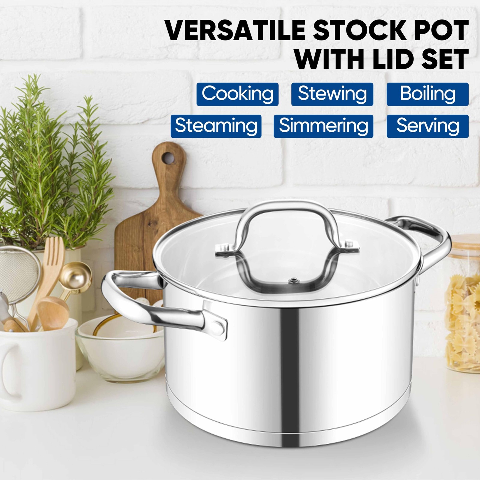 5 QT Stock Pot, Tri-ply Bottom Stainless Steel Stockpot Cooking Soup Pasta Pot w