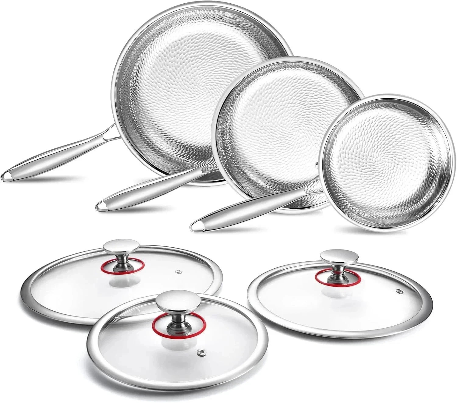 Titanium Non-Stick Frying Pan with Lid 8 10 and 12 Inch Hammered Nonstick Skille