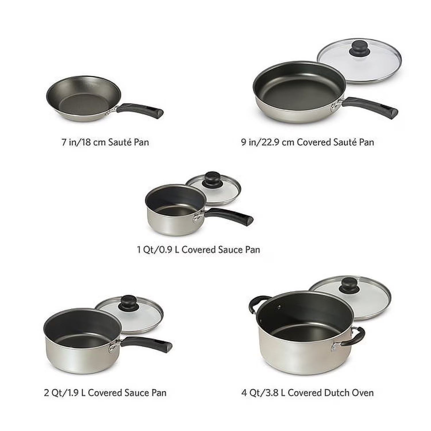 Tramontina 9 Piece Nonstick Cookware Set Pots and Pans Kitchen Cooking Champagne