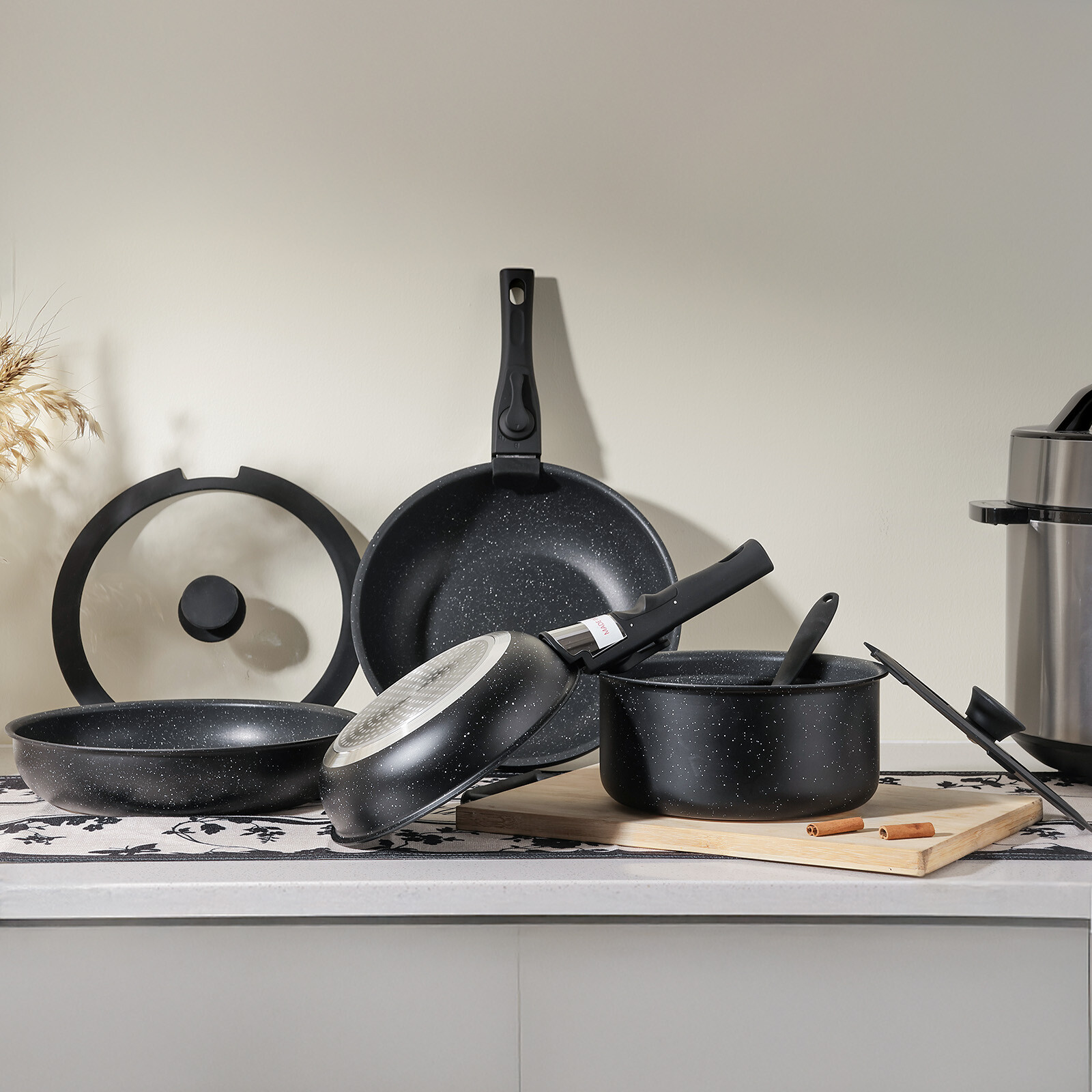 12pcs/set Non-Stick Pots Cookware w/Detachable Handle,Kitchen Pots and Pans Set