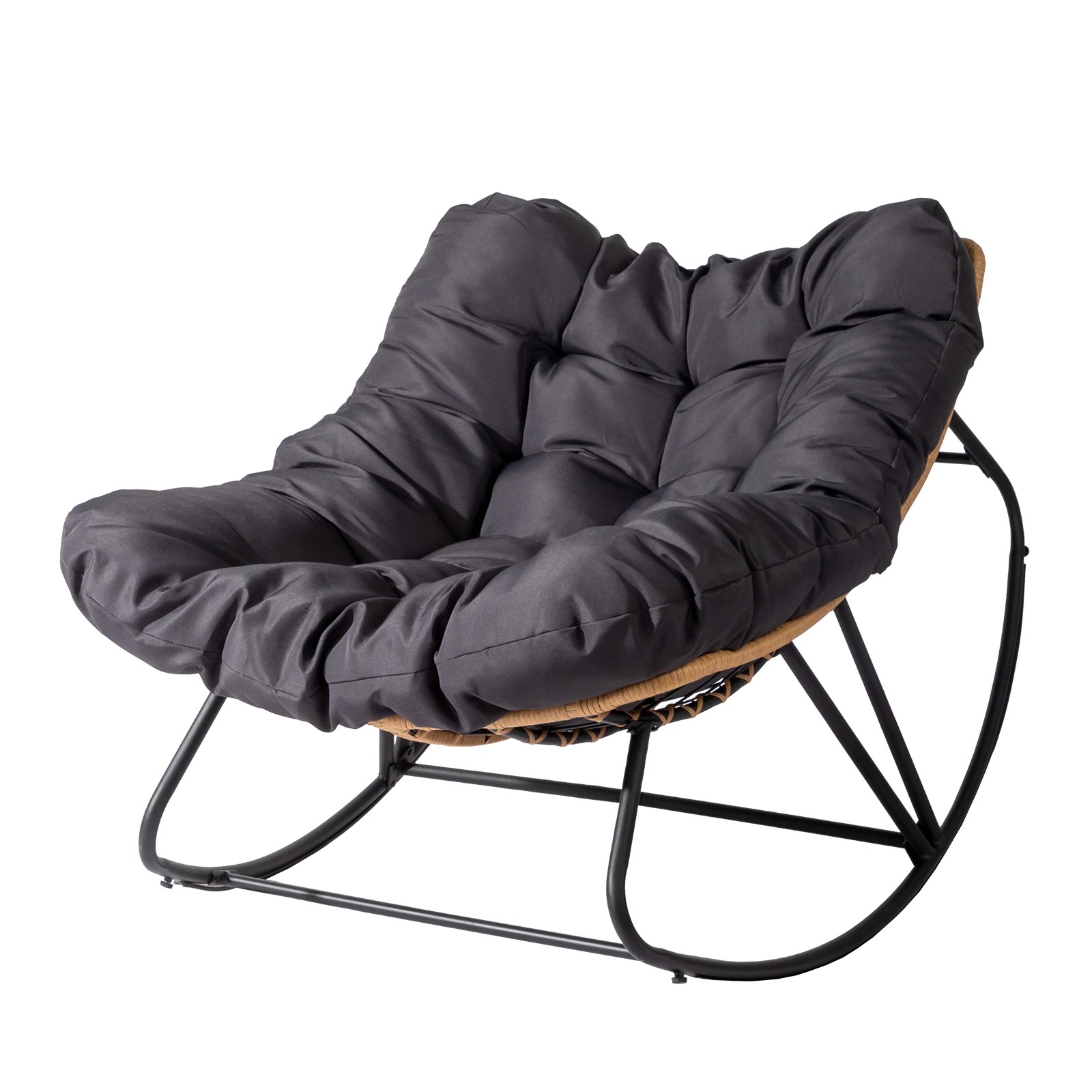 Oversized Papasan Rocking Chair, Patio Lounge Egg Chair, Dark Gray