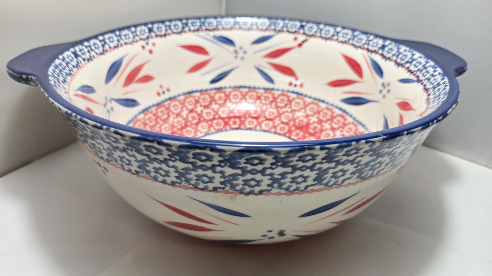 Temptations Tara Old World Red White Blue 4QT MIXING BOWL Firework Fetti 10¾”x4½