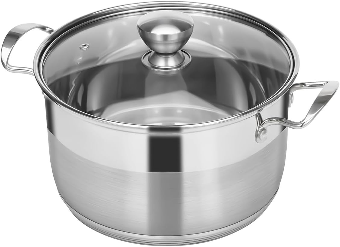 5 Qt Dutch Pot Stainless Steel Stock Cooking Induction Pot W/ Lid Pasta Soup
