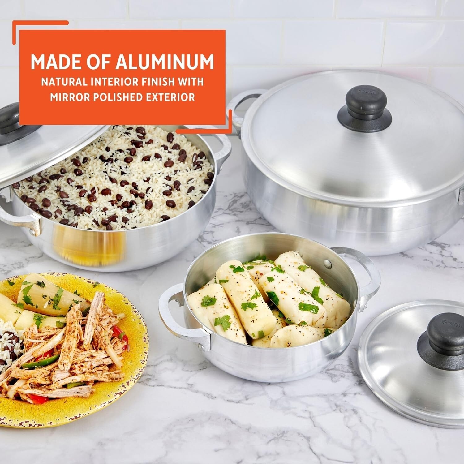 3-Piece Natural Aluminum Caldero Set (1.6/3.2/4.6 Qt) – Elegant Cooking Solution