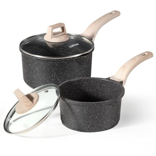 Nonstick Saucepan Set 1.5Qt & 3.0Qt with Lid, Induction Compatible Cookware, Eas